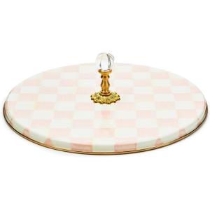 MACKENZIE-CHILDS Cheese Course, Cute Cheese Board and Serving Board for Charcuterie, Pink-and-White Rosy Check