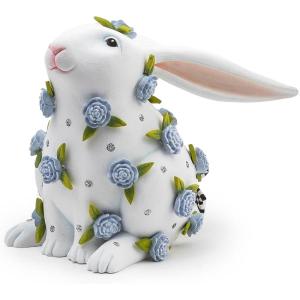 MACKENZIE-CHILDS Patience Brewster Periwinkle Peony Rabbit Figurine, Spring Rabbit Decor, Sitting