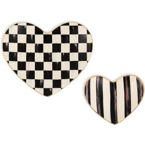 MACKENZIE-CHILDS Set of 2 Ceramic Trinket Dishes, Decorative Bowls and Jewelry Holders, Black-and-White Courtly Heart