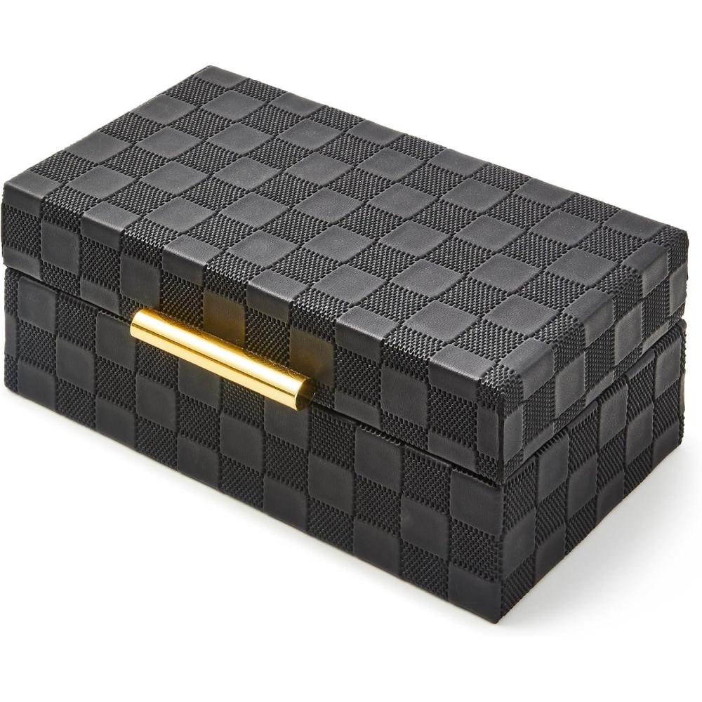 image:imageMACKENZIECHILDS Black FauxLeather Box Jewelry Box or Storage Box LargeSmall