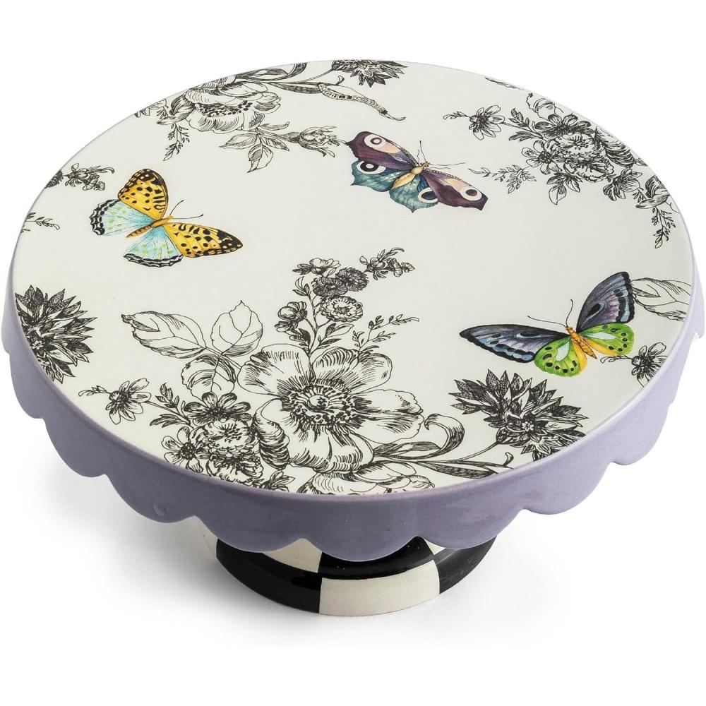image:imageMACKENZIECHILDS Posie Patch Large Ceramic Pedestal PlatterButterfly Toile