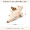 MACKENZIE-CHILDS Pot Climber, Decorative Indoor and Outdoor Planter Hanging Decor, Pink-and-White Rosy Check Funny Bunny(Rosy Check Flying Pig)