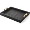 MACKENZIE-CHILDS Black Faux-Leather Tray with Handles, Rectangular Tray for Serving, Small(15.8″ x 11.8″ x 2.8″)