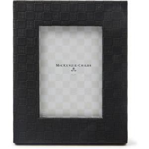 MACKENZIE-CHILDS Black Faux-Leather 5″ x 7″ Photo Frame, Cute Standing Picture Frame