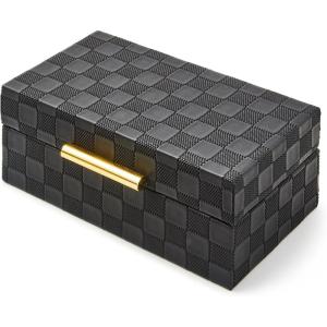 MACKENZIE-CHILDS Black Faux-Leather Box, Jewelry Box or Storage Box, Large(Small)