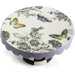 MACKENZIE-CHILDS Posie Patch Large Ceramic Pedestal Platter(Butterfly Toile)