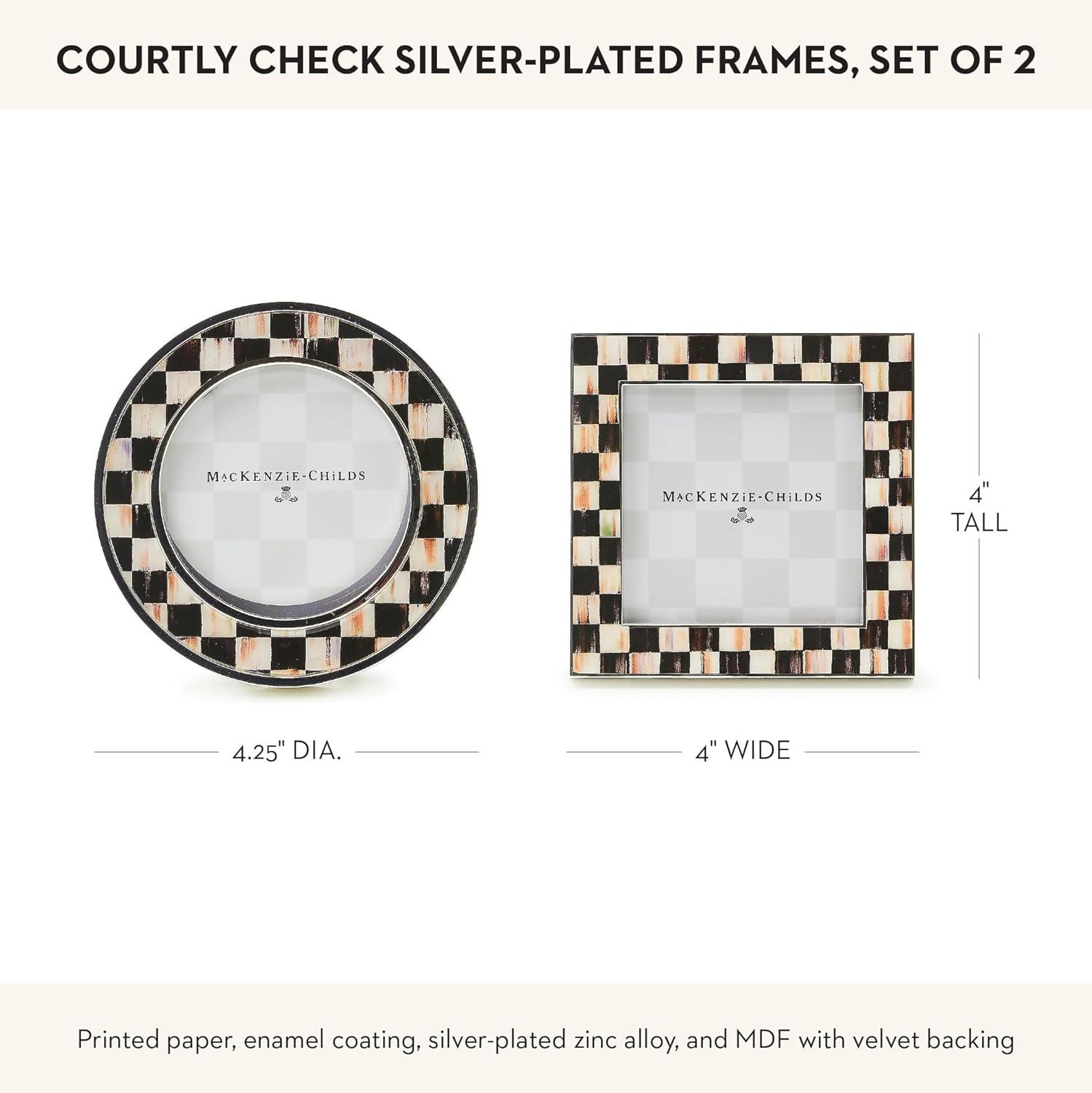 image:imageMACKENZIECHILDS Set of 2 SilverPlated Photo Frames Cute Family Picture Frames BlackandWhite Courtly Check