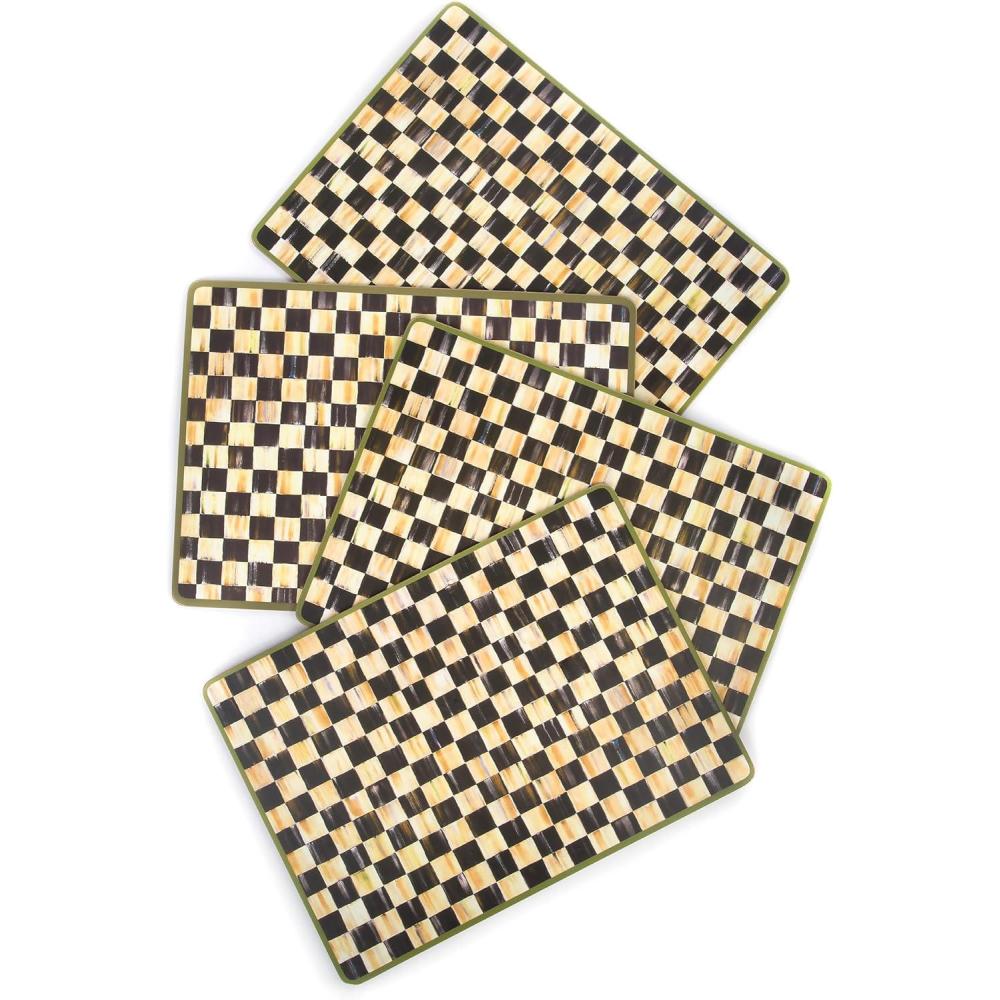 image:imageMACKENZIECHILDS CorkBack Placemats HardFinish Washable Table Mats Set of 4 BlackandWhite Courtly CheckCourtly Check