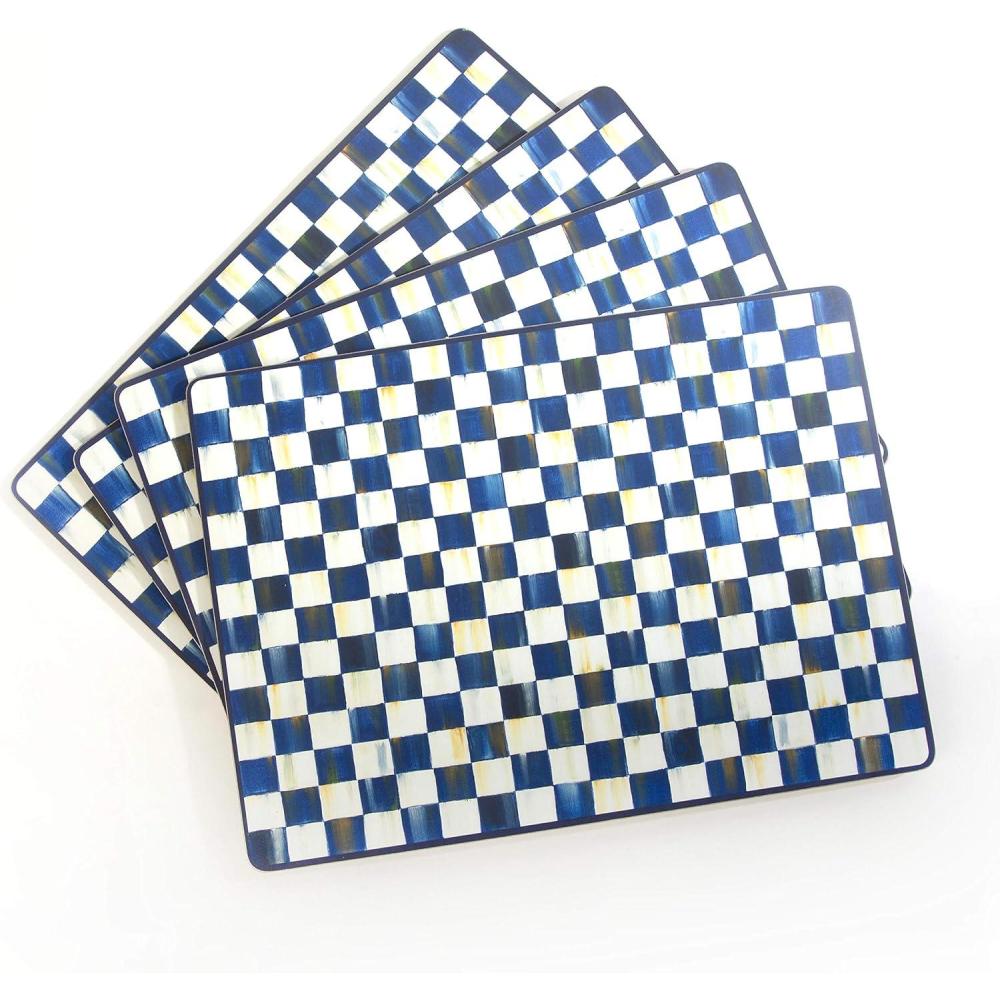 image:imageMACKENZIECHILDS CorkBack Placemats HardFinish Washable Table Mats Set of 4 BlackandWhite Courtly CheckRoyal Check
