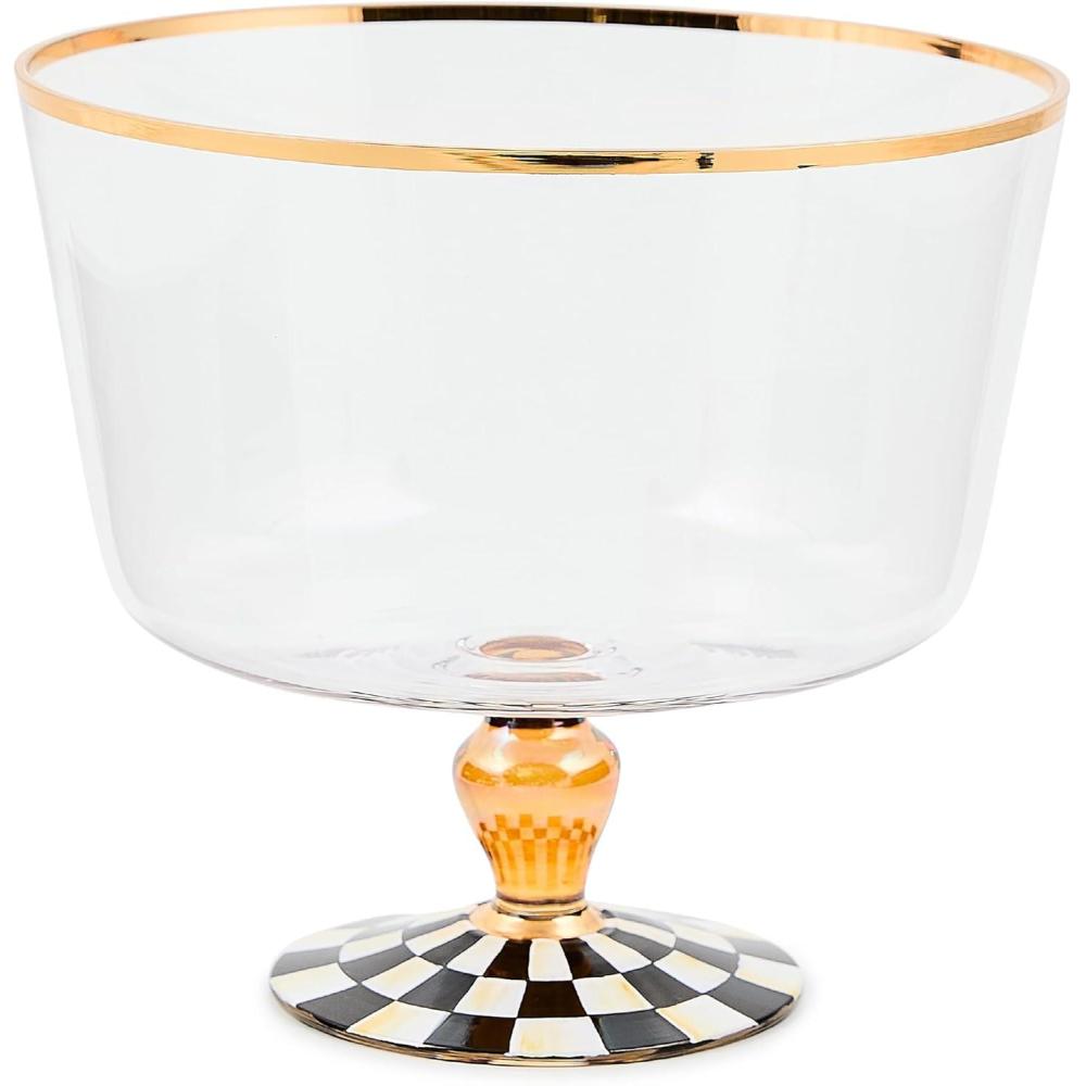 image:imageMACKENZIECHILDS Glass Trifle Bowl Decorative Serving Bowl 18Cup Capacity BlackandWhite Courtly Check