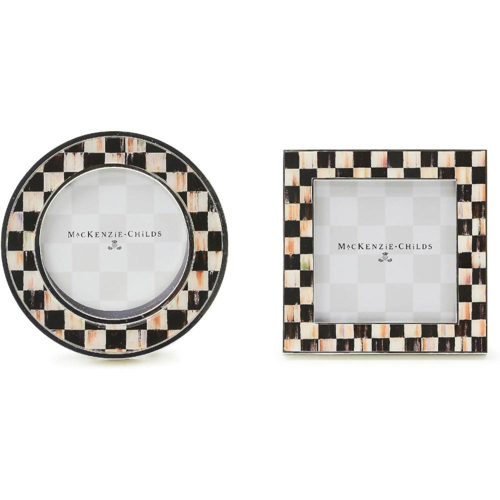 image:imageMACKENZIECHILDS Set of 2 SilverPlated Photo Frames Cute Family Picture Frames BlackandWhite Courtly Check