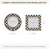 MACKENZIE-CHILDS Set of 2 Silver-Plated Photo Frames, Cute Family Picture Frames, Black-and-White Courtly Check
