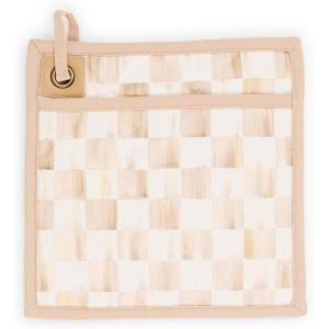 MACKENZIE-CHILDS Bistro Pot Holder, Decorative Hot Pad for Kitchen, Cute Kitchen Accessory, Black-and-White Courtly Check(Mocha Check)