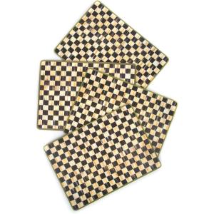 MACKENZIE-CHILDS Cork-Back Placemats, Hard-Finish Washable Table Mats, Set of 4, Black-and-White Courtly Check(Courtly Check)