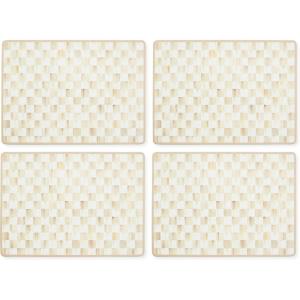 MACKENZIE-CHILDS Cork-Back Placemats, Hard-Finish Washable Table Mats, Set of 4, Black-and-White Courtly Check(Mocha Check)