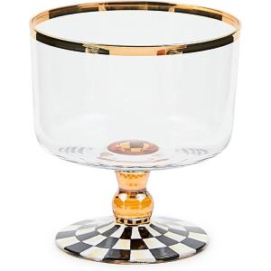MACKENZIE-CHILDS Glass Sorbet Dish, Glass Serving Bowl, Single-Serving Size, Black-and-White Courtly Check(Small)