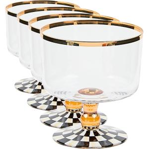 MACKENZIE-CHILDS Glass Sorbet Dish, Glass Serving Bowl, Single-Serving Size, Black-and-White Courtly Check(Small (Pack of 4))