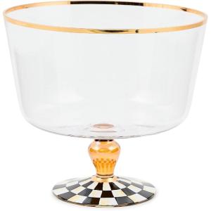 MACKENZIE-CHILDS Glass Trifle Bowl, Decorative Serving Bowl, 18-Cup Capacity, Black-and-White Courtly Check