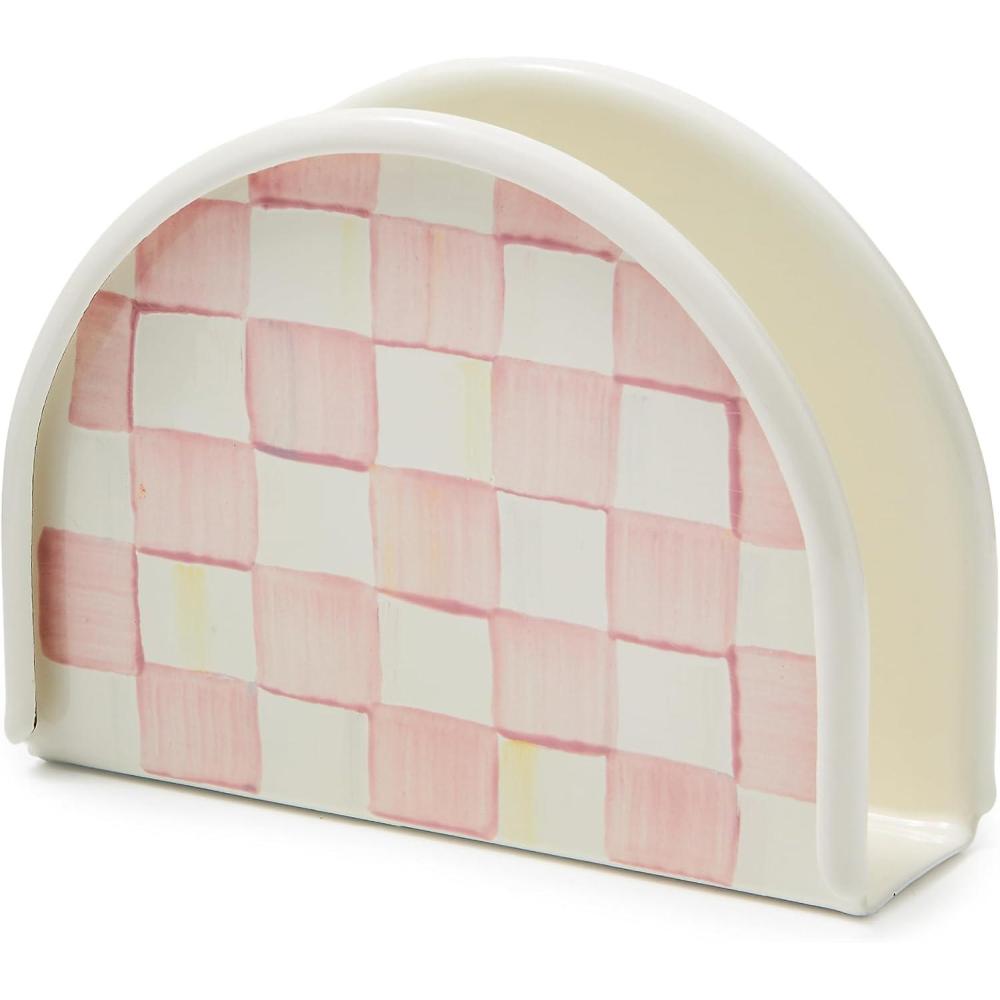 image:imageMACKENZIECHILDS Enamel Napkin Holder Kitchen Napkin Holder for Table and Countertop BrownandWhite Mocha CheckRosy Check