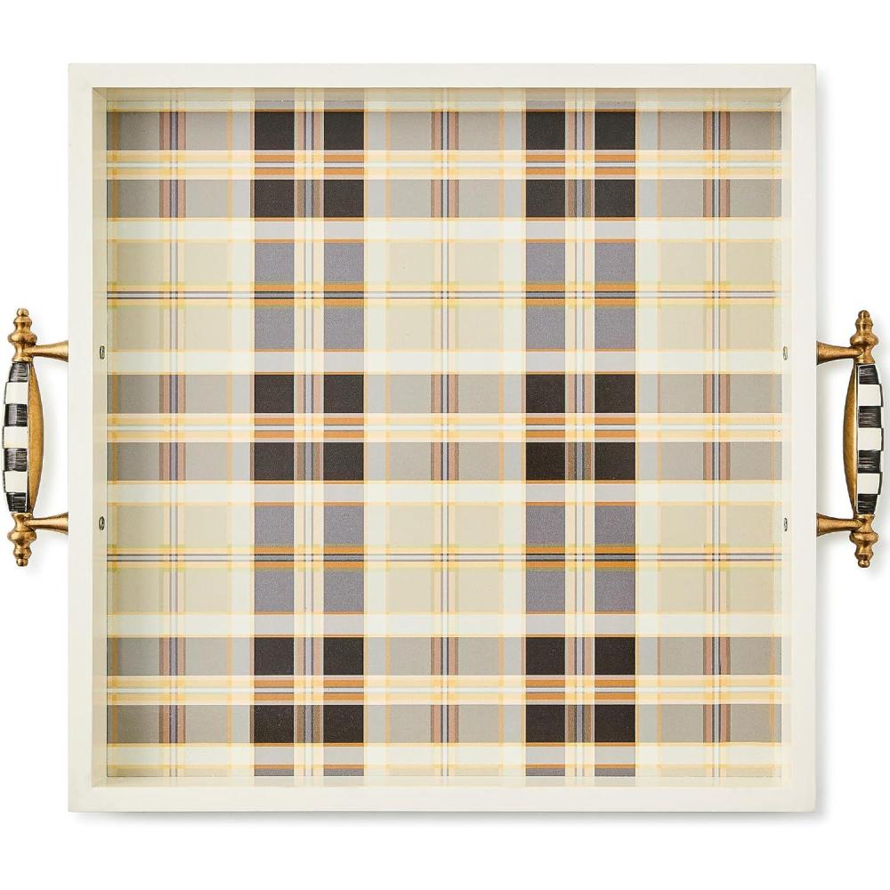 image:imageMACKENZIECHILDS Resin Serving Tray with Handles Decorative Food Tray for Entertaining BrownandWhite Mocha TartanMocha Tartan