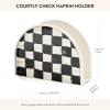 MACKENZIE-CHILDS Enamel Napkin Holder, Kitchen Napkin Holder for Table and Countertop, Brown-and-White Mocha Check(Courtly Check)