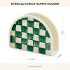 MACKENZIE-CHILDS Enamel Napkin Holder, Kitchen Napkin Holder for Table and Countertop, Brown-and-White Mocha Check(Emerald Check)