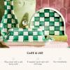 MACKENZIE-CHILDS Enamel Napkin Holder, Kitchen Napkin Holder for Table and Countertop, Brown-and-White Mocha Check(Emerald Check)