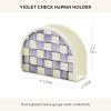 MACKENZIE-CHILDS Enamel Napkin Holder, Kitchen Napkin Holder for Table and Countertop, Brown-and-White Mocha Check(Violet Check)