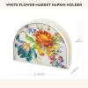 MACKENZIE-CHILDS Enamel Napkin Holder, Kitchen Napkin Holder for Table and Countertop, Brown-and-White Mocha Check(White Flower Market)