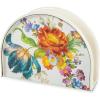 MACKENZIE-CHILDS Enamel Napkin Holder, Kitchen Napkin Holder for Table and Countertop, Brown-and-White Mocha Check(White Flower Market)