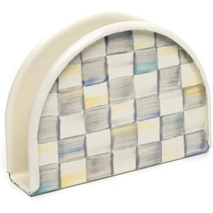 MACKENZIE-CHILDS Enamel Napkin Holder, Kitchen Napkin Holder for Table and Countertop, Brown-and-White Mocha Check(Sterling Check)