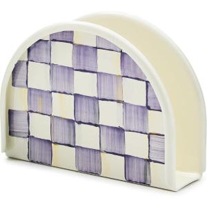 MACKENZIE-CHILDS Enamel Napkin Holder, Kitchen Napkin Holder for Table and Countertop, Brown-and-White Mocha Check(Violet Check)