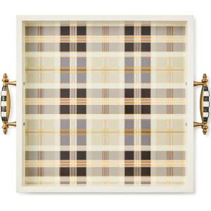 MACKENZIE-CHILDS Resin Serving Tray with Handles, Decorative Food Tray for Entertaining, Brown-and-White Mocha Tartan(Mocha Tartan)