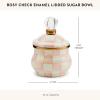 MACKENZIE-CHILDS Enamel Lidded Sugar Bowl, Small Serving Bowl with Lid, 10-Ounce Capacity, Brown-and-White Mocha Check(Rosy Check)