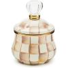 MACKENZIE-CHILDS Enamel Lidded Sugar Bowl, Small Serving Bowl with Lid, 10-Ounce Capacity, Brown-and-White Mocha Check(Mocha Check)