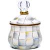 MACKENZIE-CHILDS Enamel Lidded Sugar Bowl, Small Serving Bowl with Lid, 10-Ounce Capacity, Brown-and-White Mocha Check(Sterling Check)