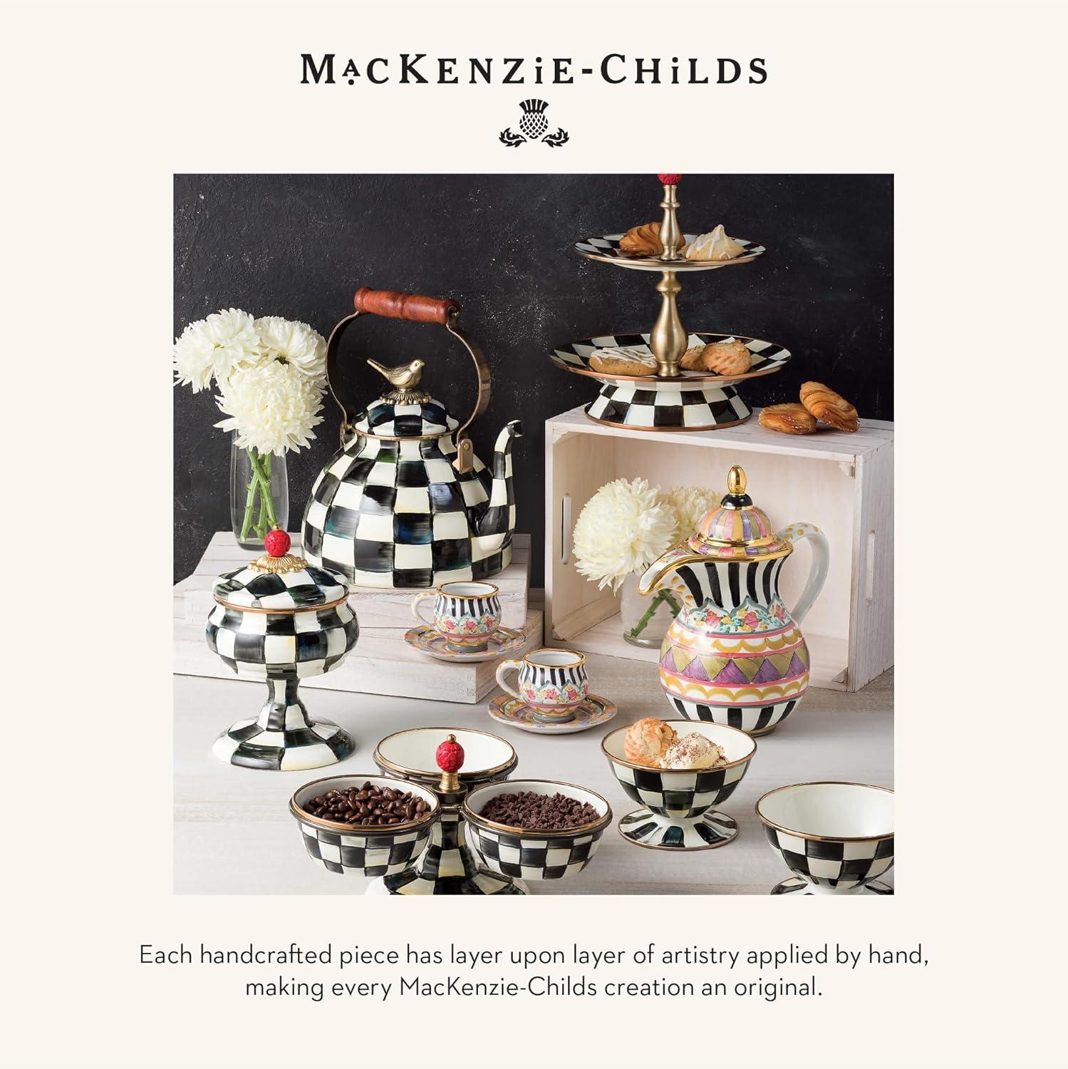 image:imageMACKENZIECHILDS Enamel Creamer Creamer Dispenser with Pour Spout Kitchen Enamelware 14Ounce Capacity BrownandWhite Mocha CheckCourtly Check
