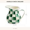MACKENZIE-CHILDS Enamel Creamer, Creamer Dispenser with Pour Spout, Kitchen Enamelware, 14-Ounce Capacity, Brown-and-White Mocha Check(Emerald Check)