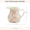 MACKENZIE-CHILDS Enamel Creamer, Creamer Dispenser with Pour Spout, Kitchen Enamelware, 14-Ounce Capacity, Brown-and-White Mocha Check(Rosy Check)