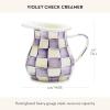 MACKENZIE-CHILDS Enamel Creamer, Creamer Dispenser with Pour Spout, Kitchen Enamelware, 14-Ounce Capacity, Brown-and-White Mocha Check(Violet Check)