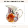 MACKENZIE-CHILDS Enamel Creamer, Creamer Dispenser with Pour Spout, Kitchen Enamelware, 14-Ounce Capacity, Brown-and-White Mocha Check(White Flower Market)