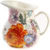MACKENZIE-CHILDS Enamel Creamer, Creamer Dispenser with Pour Spout, Kitchen Enamelware, 14-Ounce Capacity, Brown-and-White Mocha Check(White Flower Market)
