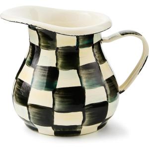 MACKENZIE-CHILDS Enamel Creamer, Creamer Dispenser with Pour Spout, Kitchen Enamelware, 14-Ounce Capacity, Brown-and-White Mocha Check(Courtly Check)
