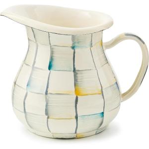 MACKENZIE-CHILDS Enamel Creamer, Creamer Dispenser with Pour Spout, Kitchen Enamelware, 14-Ounce Capacity, Brown-and-White Mocha Check(Sterling Check)