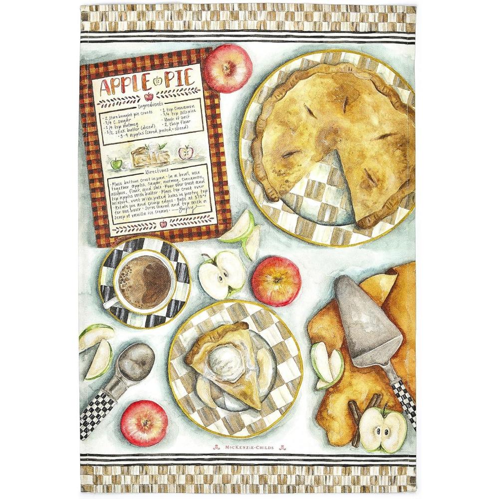 image:imageMACKENZIECHILDS Printed Cotton Dish Towel Decorative Kitchen Towel Rabbit with BonnetApple Pie Recipe