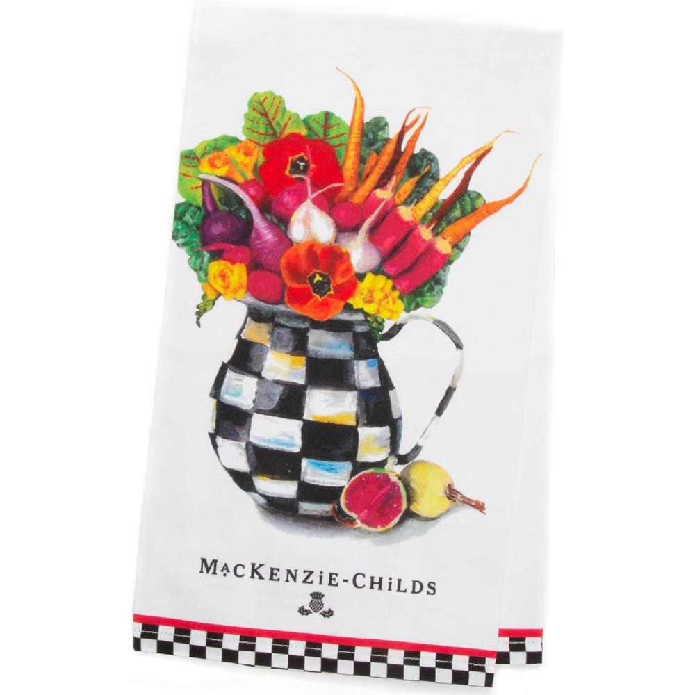 image:imageMACKENZIECHILDS Printed Cotton Dish Towel Decorative Kitchen Towel Rabbit with BonnetVegetable Bouquet