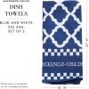 MACKENZIE-CHILDS Printed Cotton Dish Towel, Decorative Kitchen Towel, Rabbit with Bonnet(Blue & White Zig Zag)