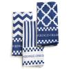 MACKENZIE-CHILDS Printed Cotton Dish Towel, Decorative Kitchen Towel, Rabbit with Bonnet(Blue & White Zig Zag)