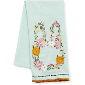 MACKENZIE-CHILDS Printed Cotton Dish Towel, Decorative Kitchen Towel, Rabbit with Bonnet(Floral Bunny)