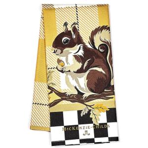 MACKENZIE-CHILDS Printed Cotton Dish Towel, Decorative Kitchen Towel, Rabbit with Bonnet(Squirrel)